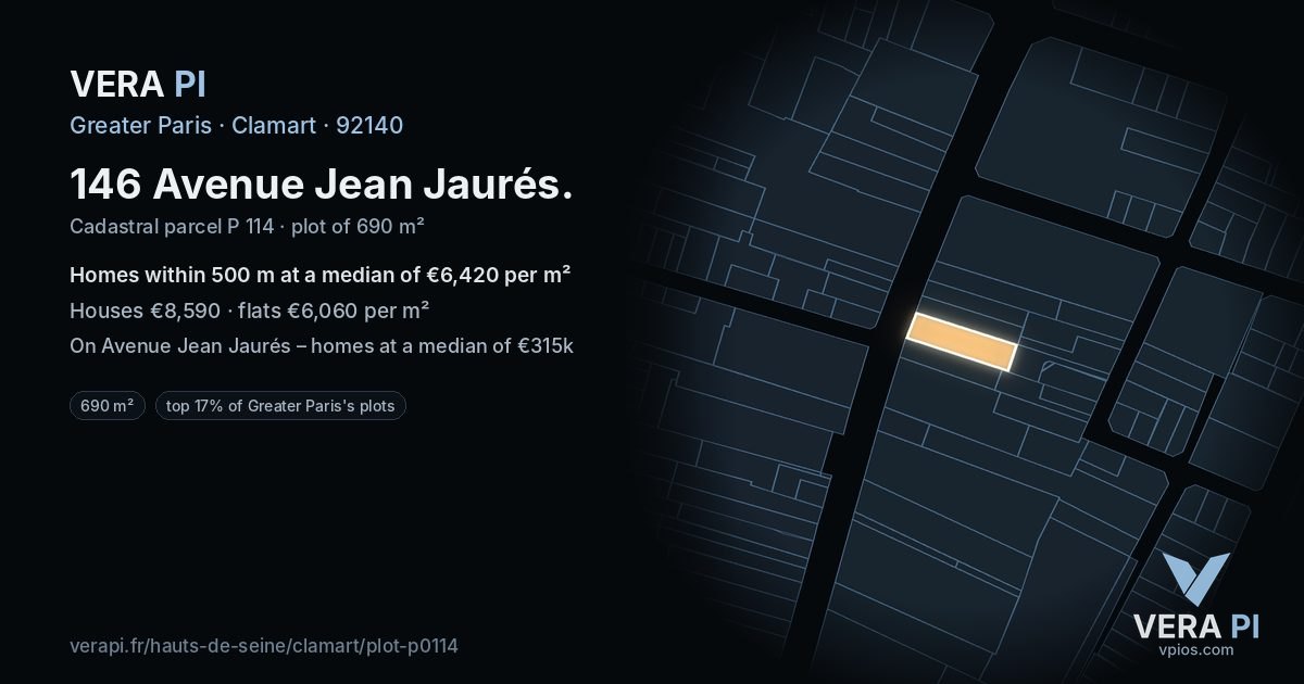 146 Avenue Jean Jaurés, Clamart at night – the plot lit, the parcels around coloured by the prices near them
