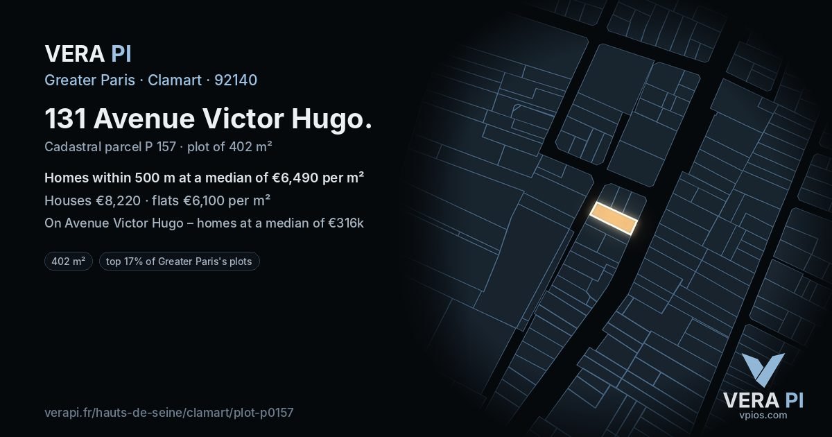 131 Avenue Victor Hugo, Clamart at night – the plot lit, the parcels around coloured by the prices near them
