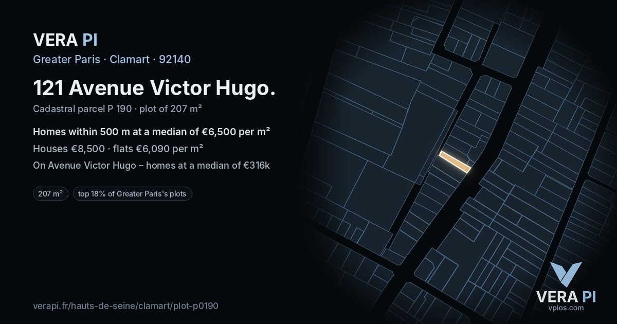 121 Avenue Victor Hugo, Clamart at night – the plot lit, the parcels around coloured by the prices near them