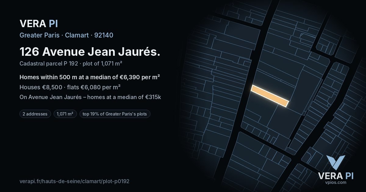 126 Avenue Jean Jaurés, Clamart at night – the plot lit, the parcels around coloured by the prices near them
