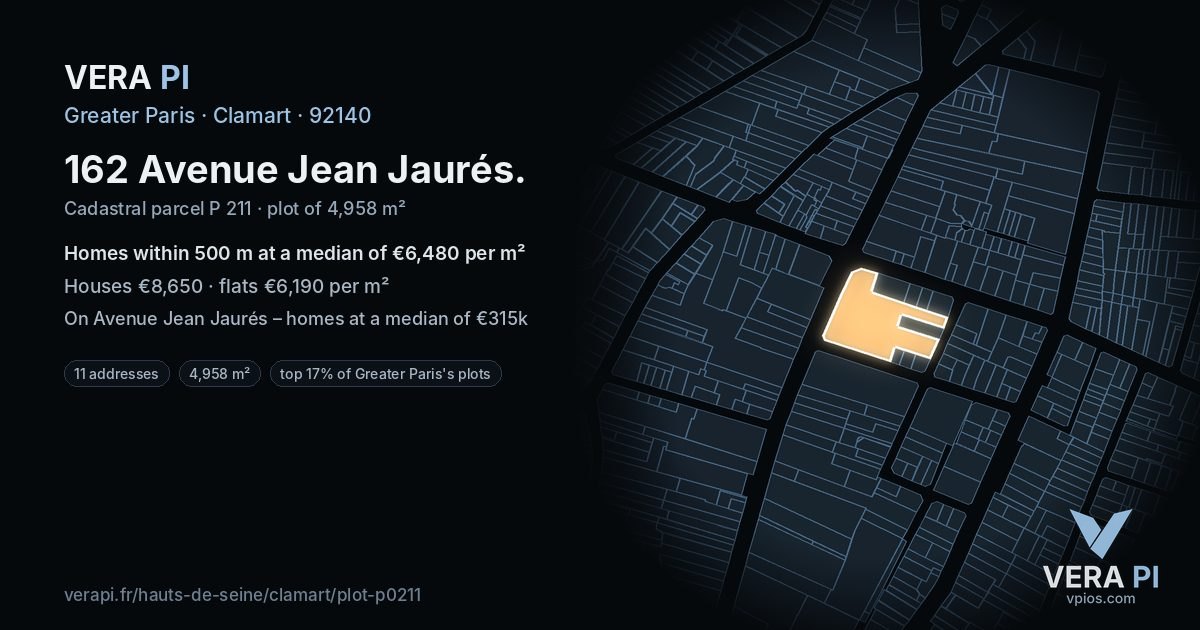 162 Avenue Jean Jaurés, Clamart at night – the plot lit, the parcels around coloured by the prices near them