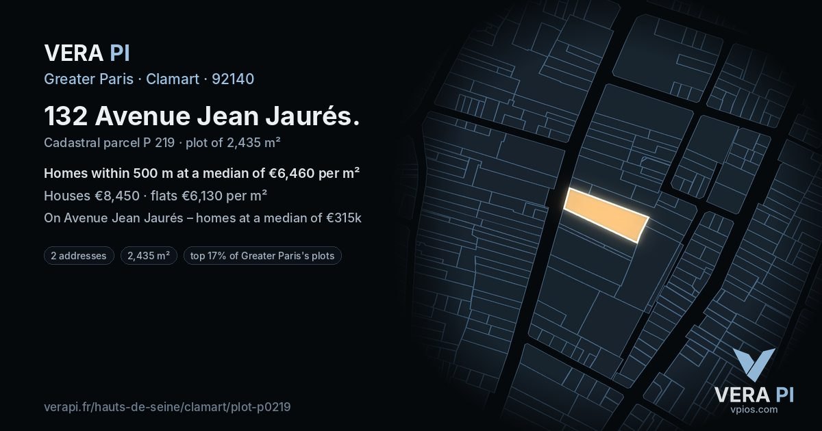 132 Avenue Jean Jaurés, Clamart at night – the plot lit, the parcels around coloured by the prices near them