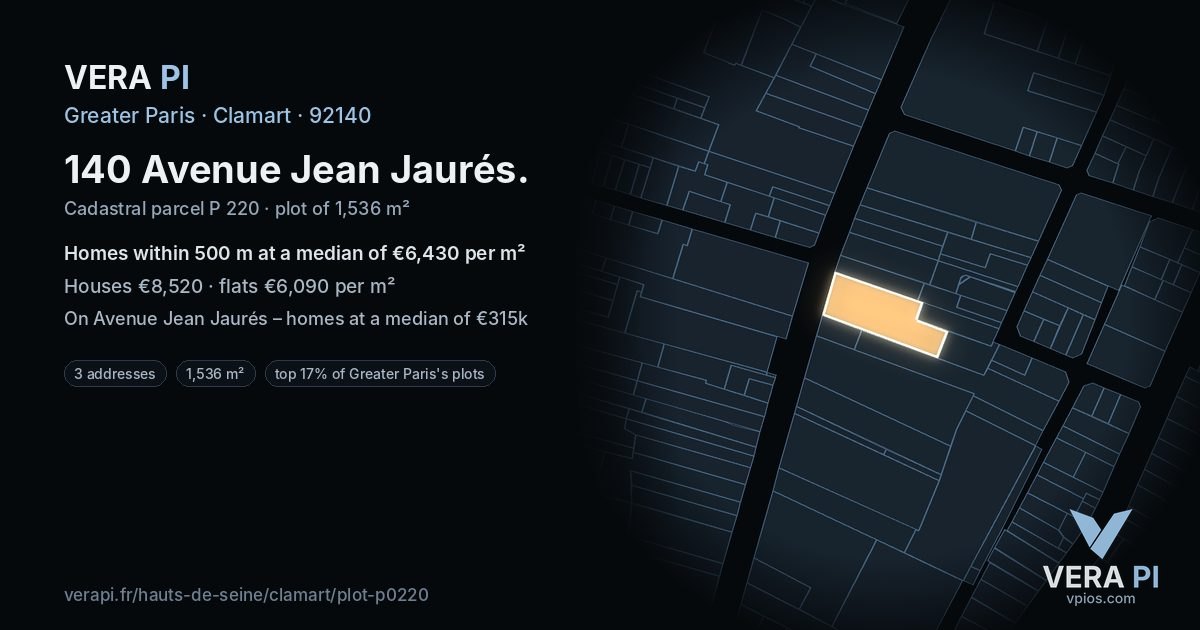 140 Avenue Jean Jaurés, Clamart at night – the plot lit, the parcels around coloured by the prices near them