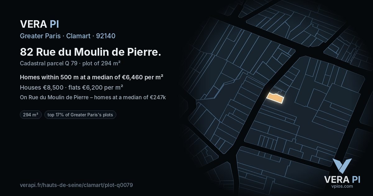 82 Rue du Moulin de Pierre, Clamart at night – the plot lit, the parcels around coloured by the prices near them