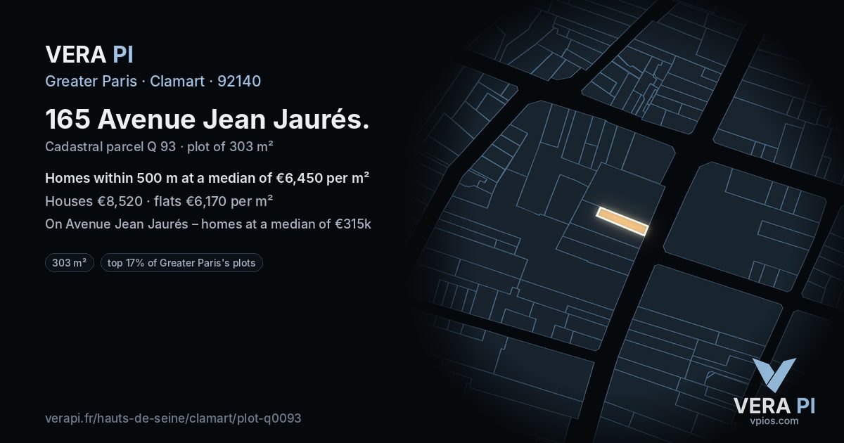 165 Avenue Jean Jaurés, Clamart at night – the plot lit, the parcels around coloured by the prices near them