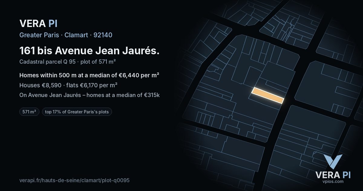 161 bis Avenue Jean Jaurés, Clamart at night – the plot lit, the parcels around coloured by the prices near them