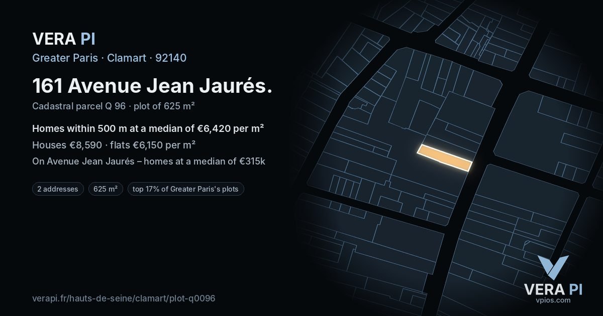 161 Avenue Jean Jaurés, Clamart at night – the plot lit, the parcels around coloured by the prices near them