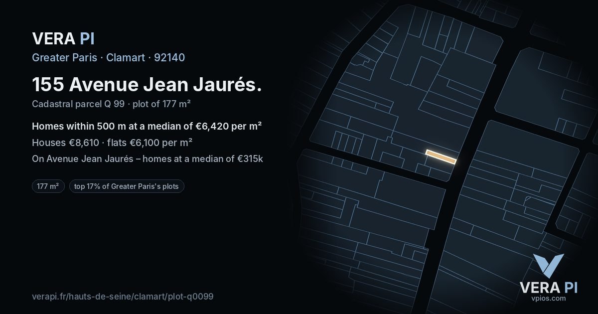 155 Avenue Jean Jaurés, Clamart at night – the plot lit, the parcels around coloured by the prices near them