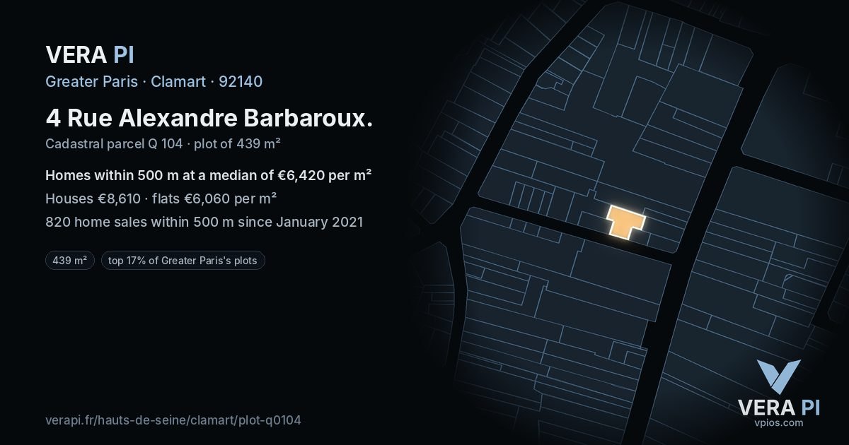 4 Rue Alexandre Barbaroux, Clamart at night – the plot lit, the parcels around coloured by the prices near them