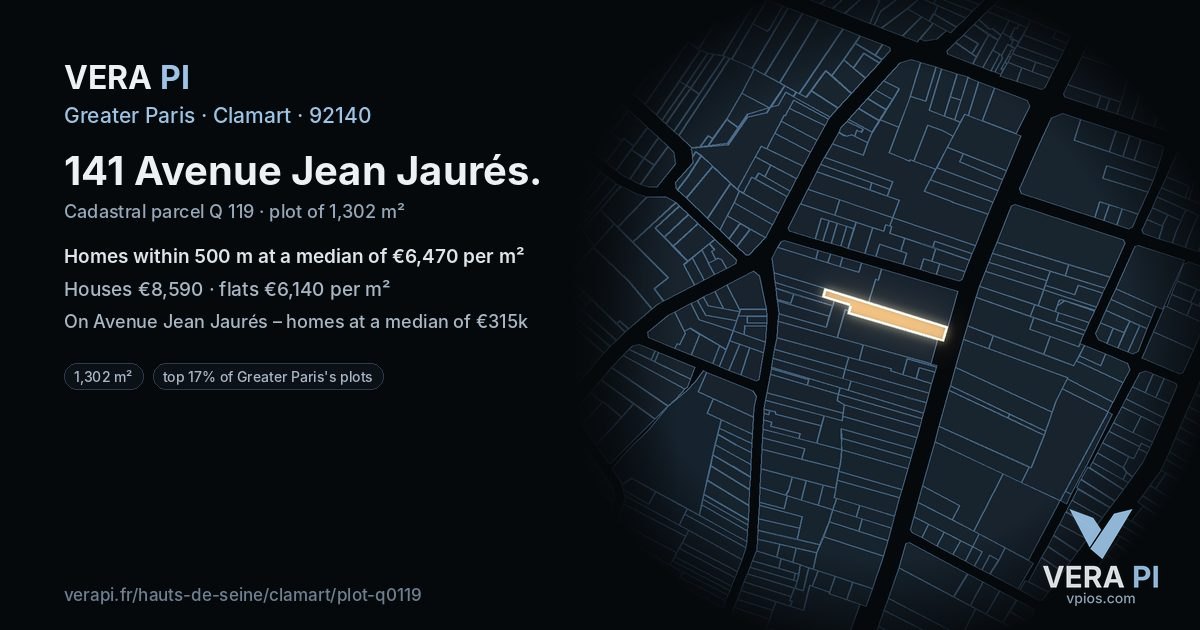 141 Avenue Jean Jaurés, Clamart at night – the plot lit, the parcels around coloured by the prices near them