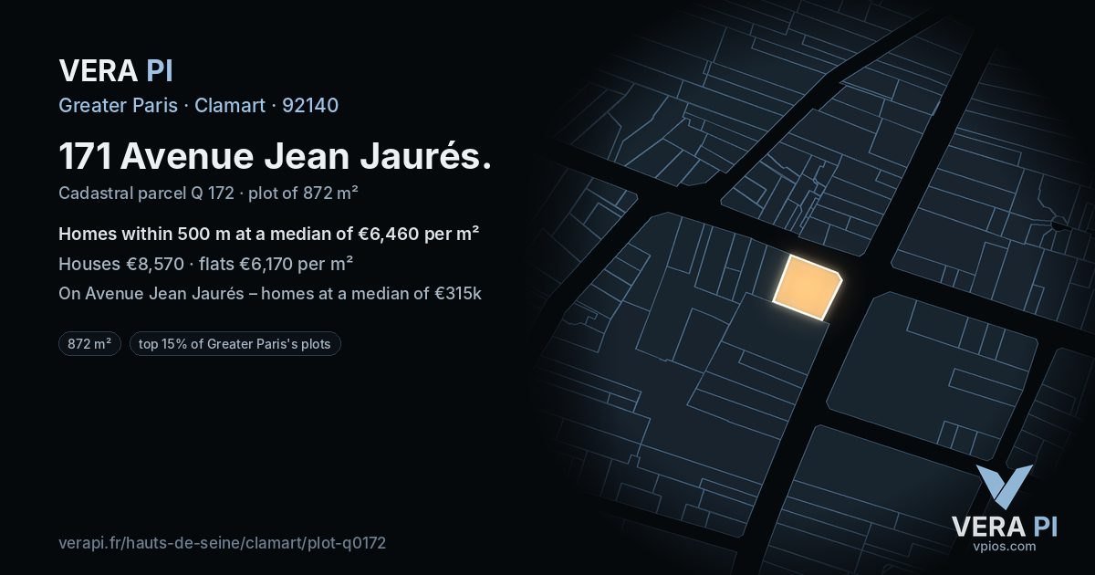 171 Avenue Jean Jaurés, Clamart at night – the plot lit, the parcels around coloured by the prices near them