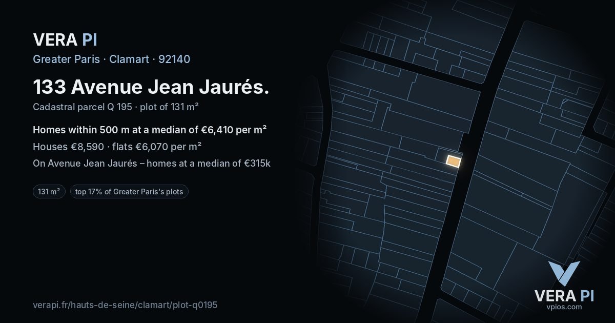 133 Avenue Jean Jaurés, Clamart at night – the plot lit, the parcels around coloured by the prices near them