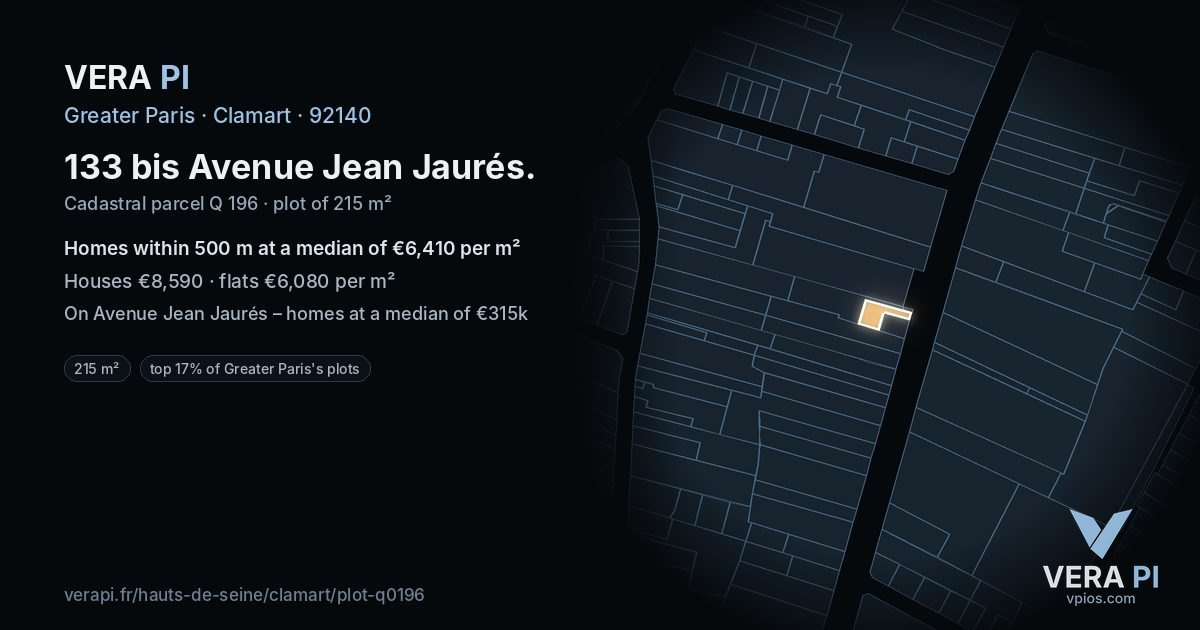 133 bis Avenue Jean Jaurés, Clamart at night – the plot lit, the parcels around coloured by the prices near them