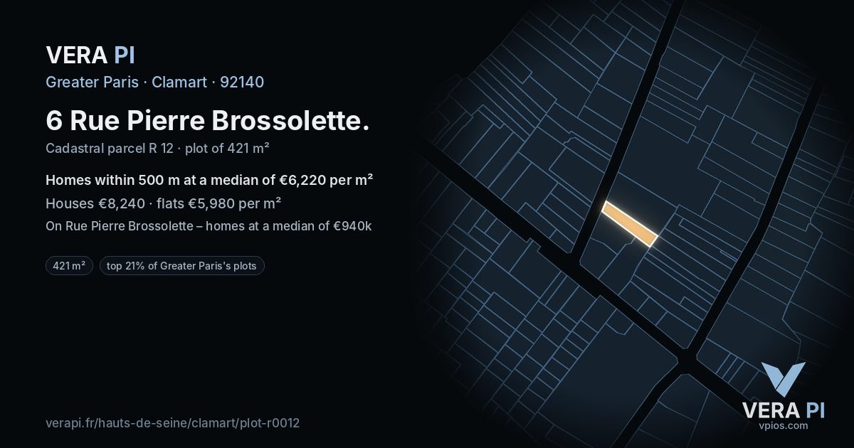 6 Rue Pierre Brossolette, Clamart at night – the plot lit, the parcels around coloured by the prices near them