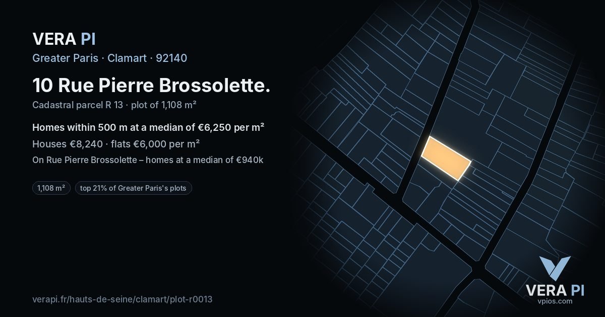 10 Rue Pierre Brossolette, Clamart at night – the plot lit, the parcels around coloured by the prices near them