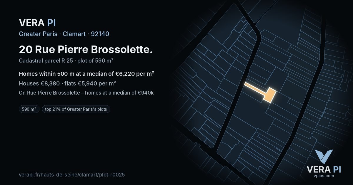 20 Rue Pierre Brossolette, Clamart at night – the plot lit, the parcels around coloured by the prices near them