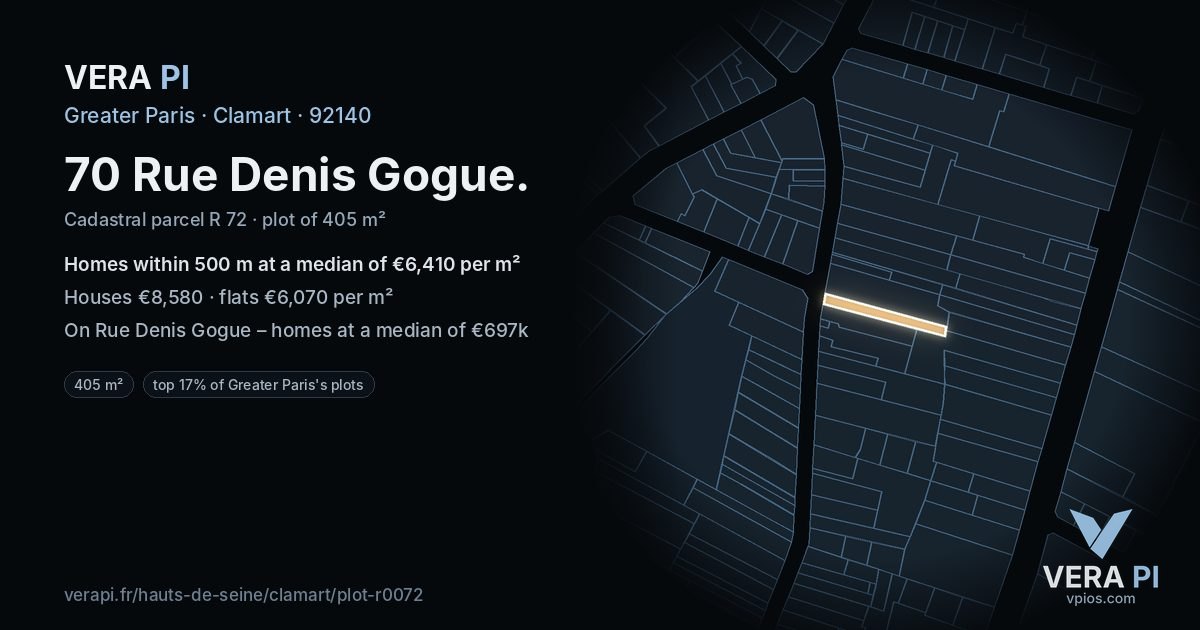 70 Rue Denis Gogue, Clamart at night – the plot lit, the parcels around coloured by the prices near them
