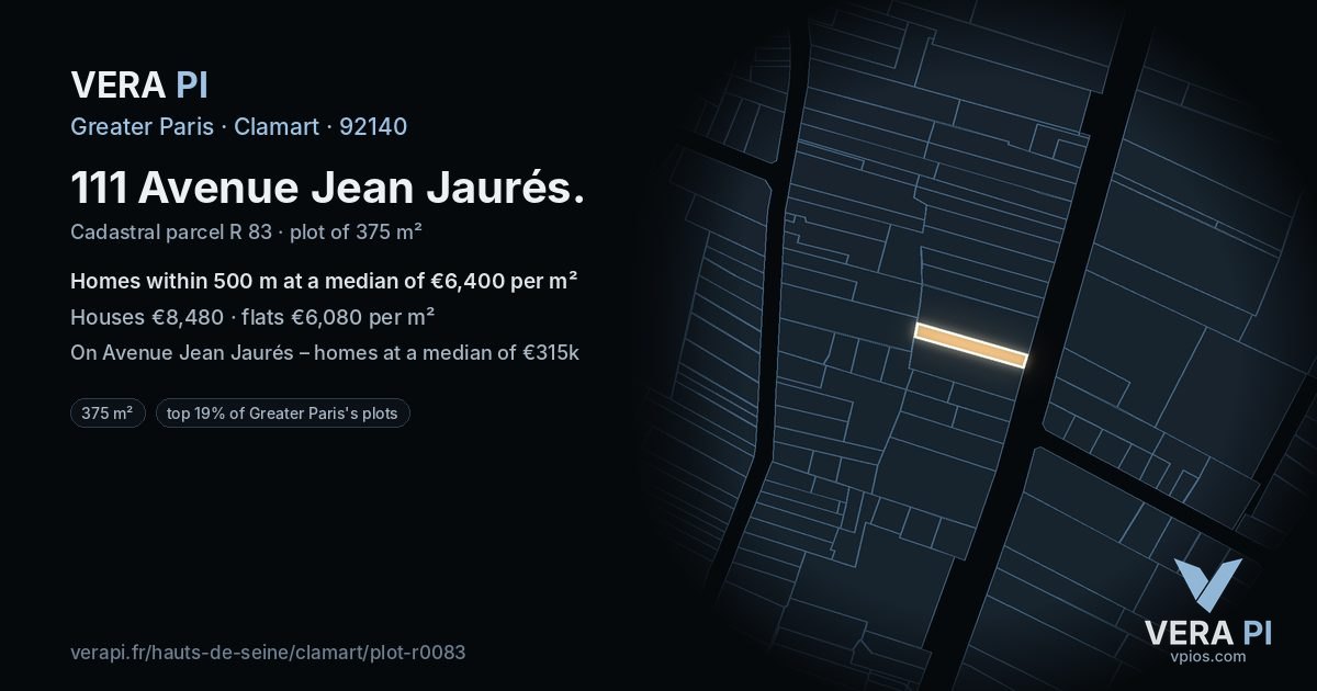 111 Avenue Jean Jaurés, Clamart at night – the plot lit, the parcels around coloured by the prices near them