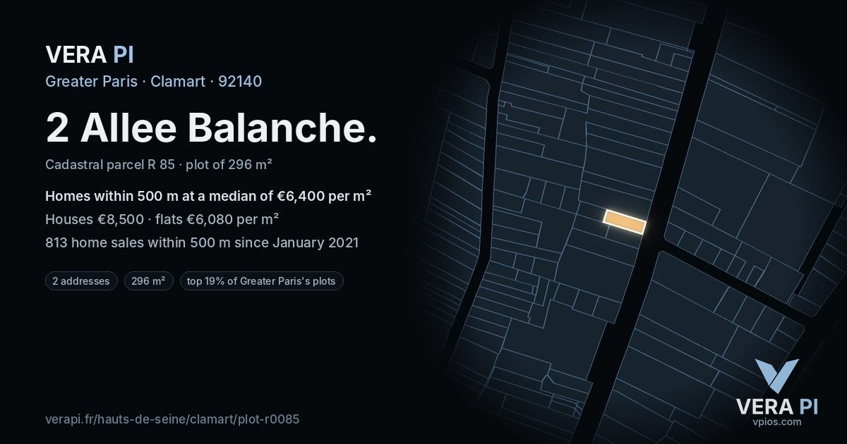2 Allee Balanche, Clamart at night – the plot lit, the parcels around coloured by the prices near them