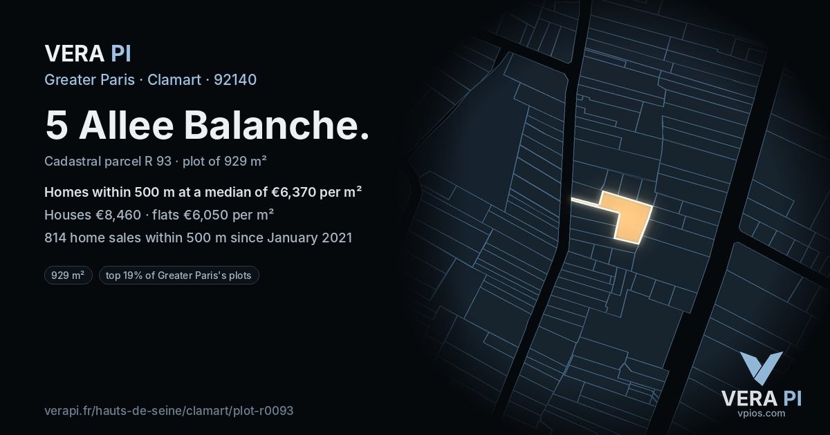 5 Allee Balanche, Clamart at night – the plot lit, the parcels around coloured by the prices near them