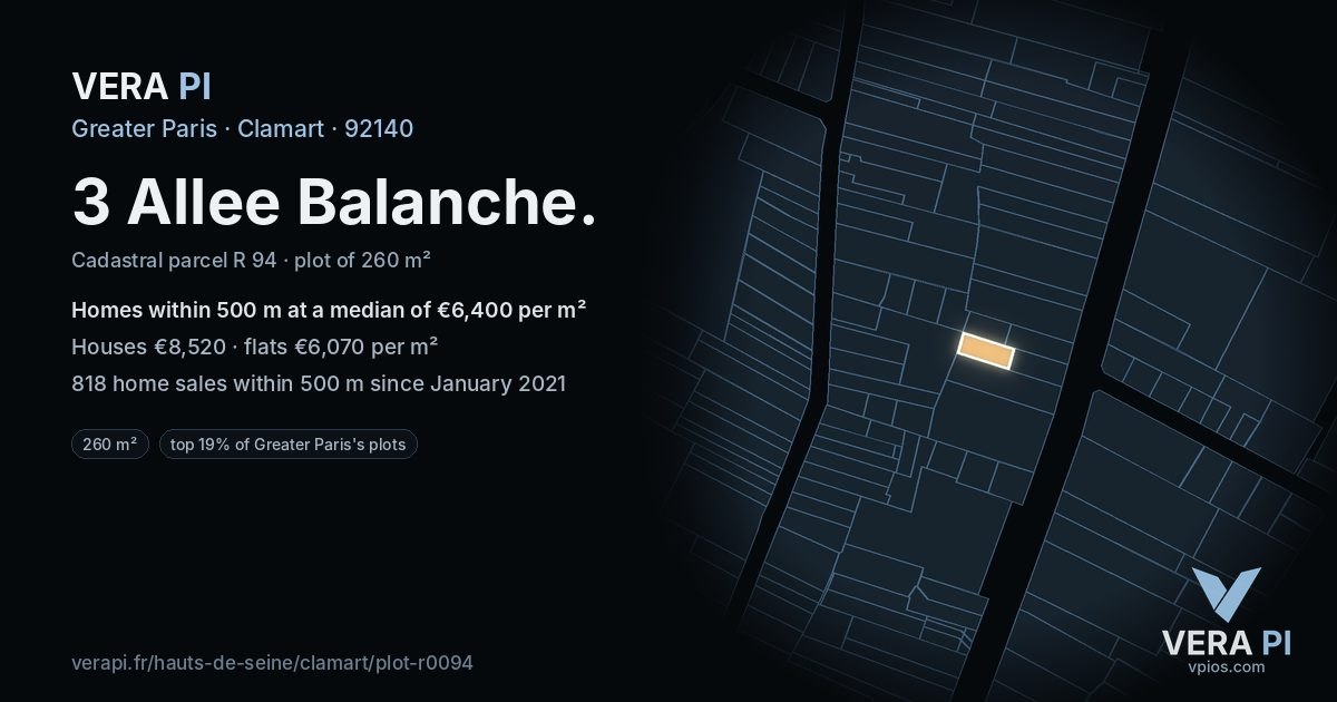 3 Allee Balanche, Clamart at night – the plot lit, the parcels around coloured by the prices near them