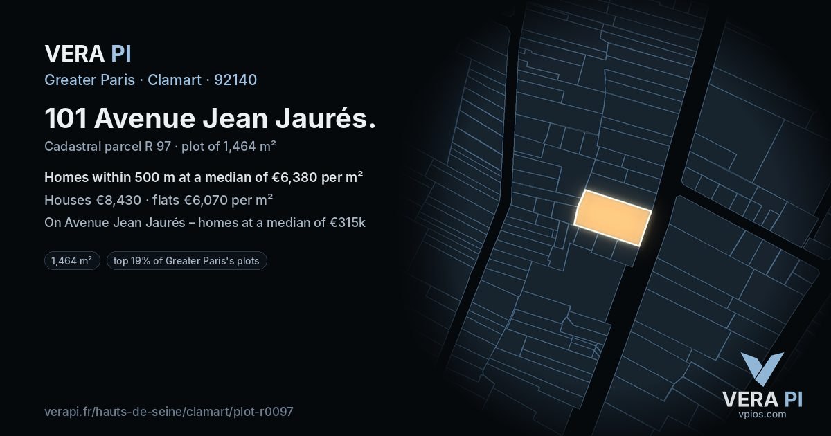 101 Avenue Jean Jaurés, Clamart at night – the plot lit, the parcels around coloured by the prices near them