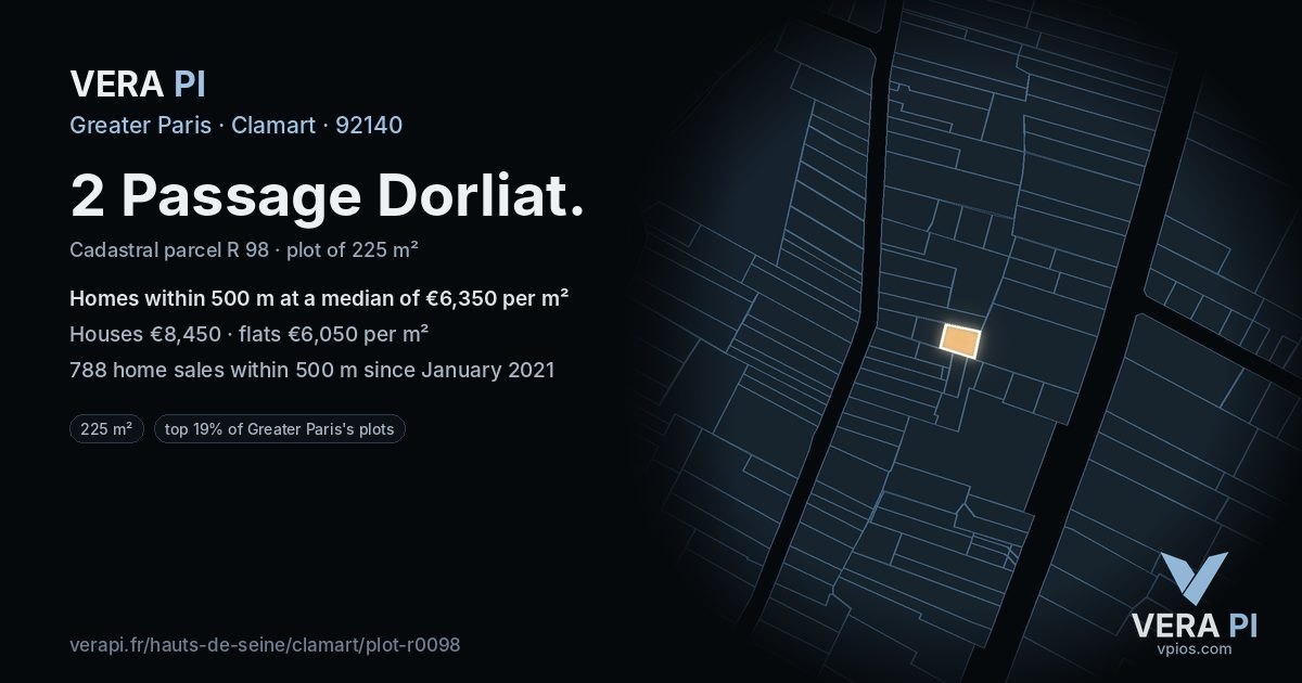 2 Passage Dorliat, Clamart at night – the plot lit, the parcels around coloured by the prices near them