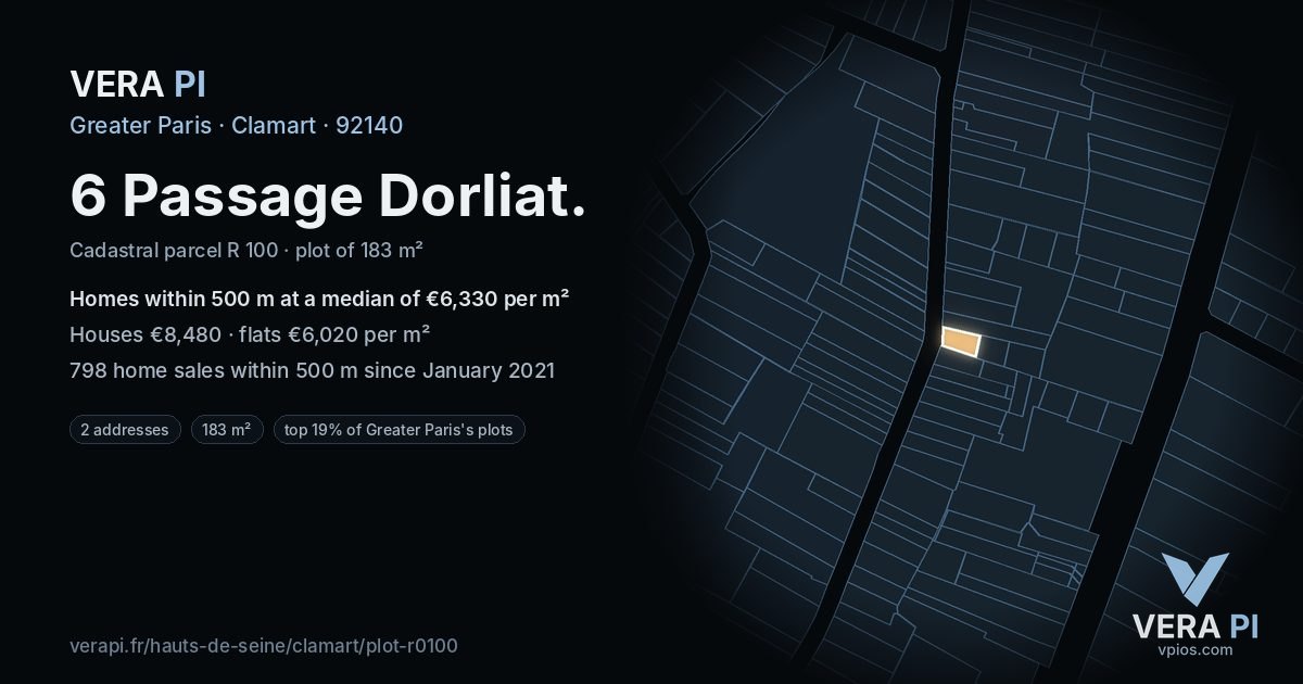 6 Passage Dorliat, Clamart at night – the plot lit, the parcels around coloured by the prices near them