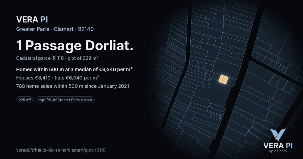 1 Passage Dorliat, Clamart at night – the plot lit, the parcels around coloured by the prices near them
