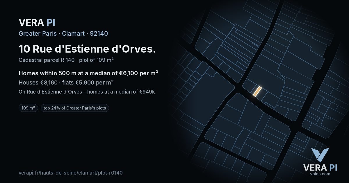 10 Rue d'Estienne d'Orves, Clamart at night – the plot lit, the parcels around coloured by the prices near them