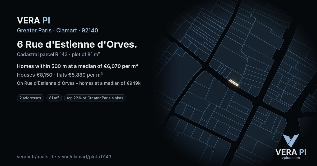6 Rue d'Estienne d'Orves, Clamart at night – the plot lit, the parcels around coloured by the prices near them