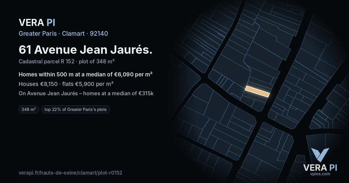 61 Avenue Jean Jaurés, Clamart at night – the plot lit, the parcels around coloured by the prices near them
