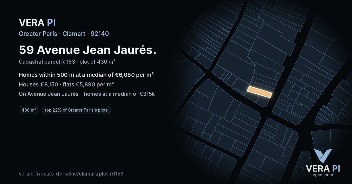 59 Avenue Jean Jaurés, Clamart at night – the plot lit, the parcels around coloured by the prices near them