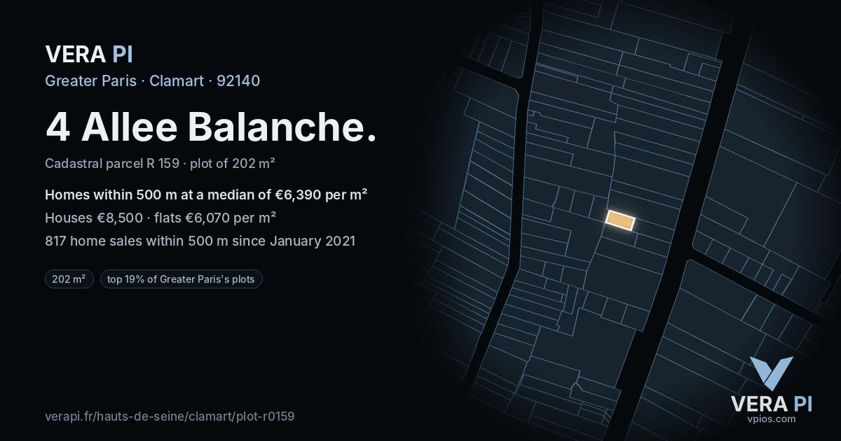 4 Allee Balanche, Clamart at night – the plot lit, the parcels around coloured by the prices near them