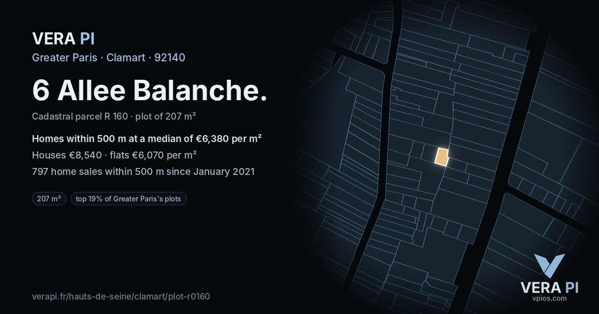 6 Allee Balanche, Clamart at night – the plot lit, the parcels around coloured by the prices near them