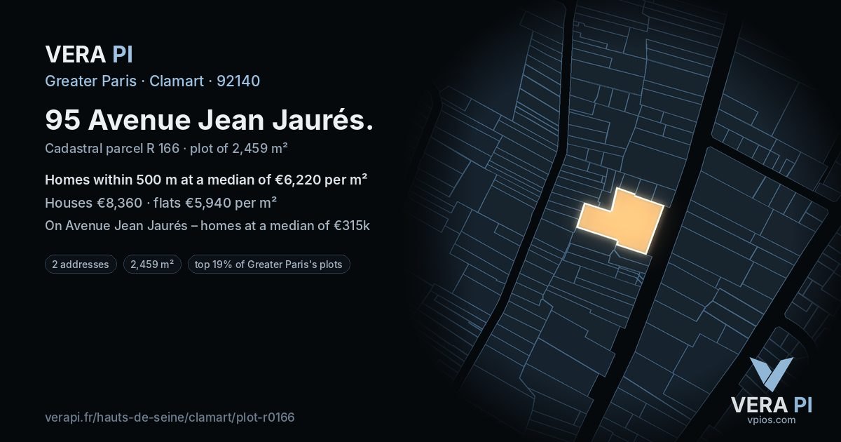 95 Avenue Jean Jaurés, Clamart at night – the plot lit, the parcels around coloured by the prices near them