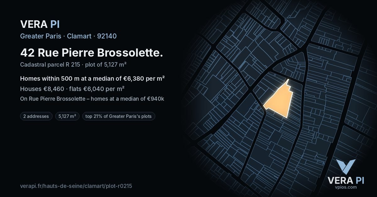 42 Rue Pierre Brossolette, Clamart at night – the plot lit, the parcels around coloured by the prices near them