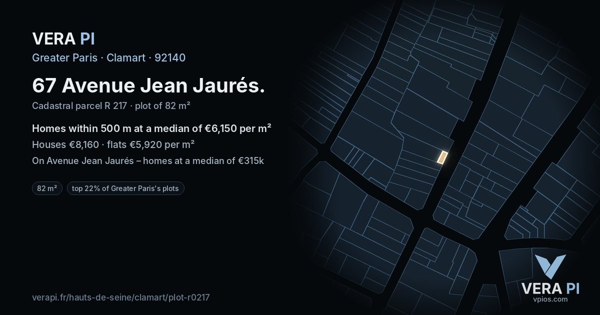 67 Avenue Jean Jaurés, Clamart at night – the plot lit, the parcels around coloured by the prices near them