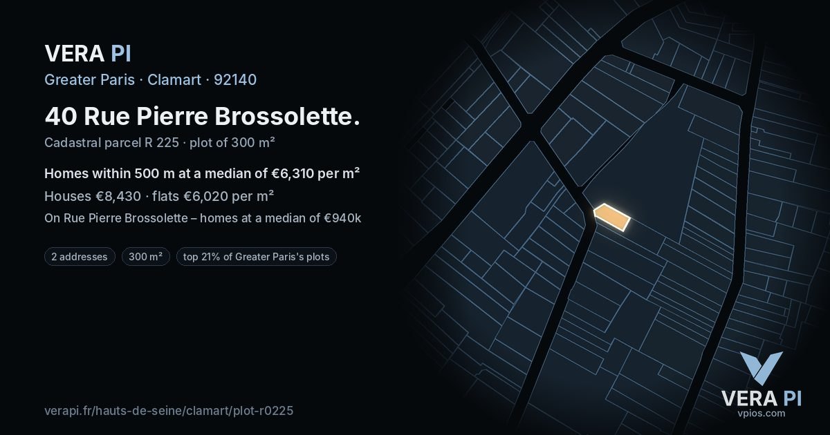 40 Rue Pierre Brossolette, Clamart at night – the plot lit, the parcels around coloured by the prices near them