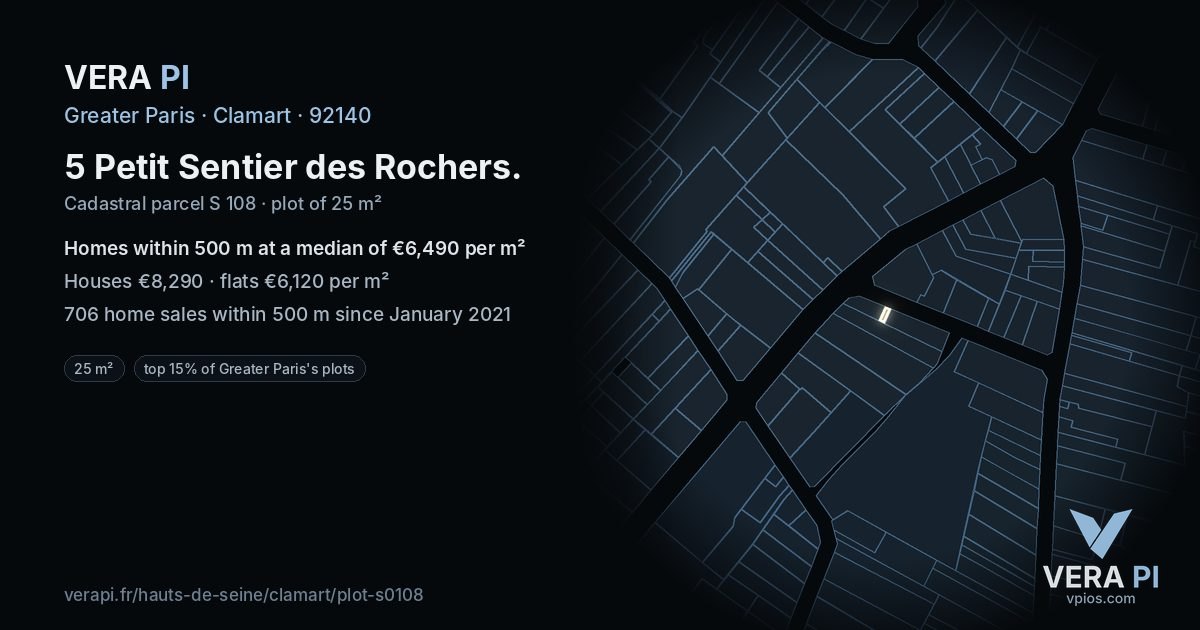 5 Petit Sentier des Rochers, Clamart at night – the plot lit, the parcels around coloured by the prices near them