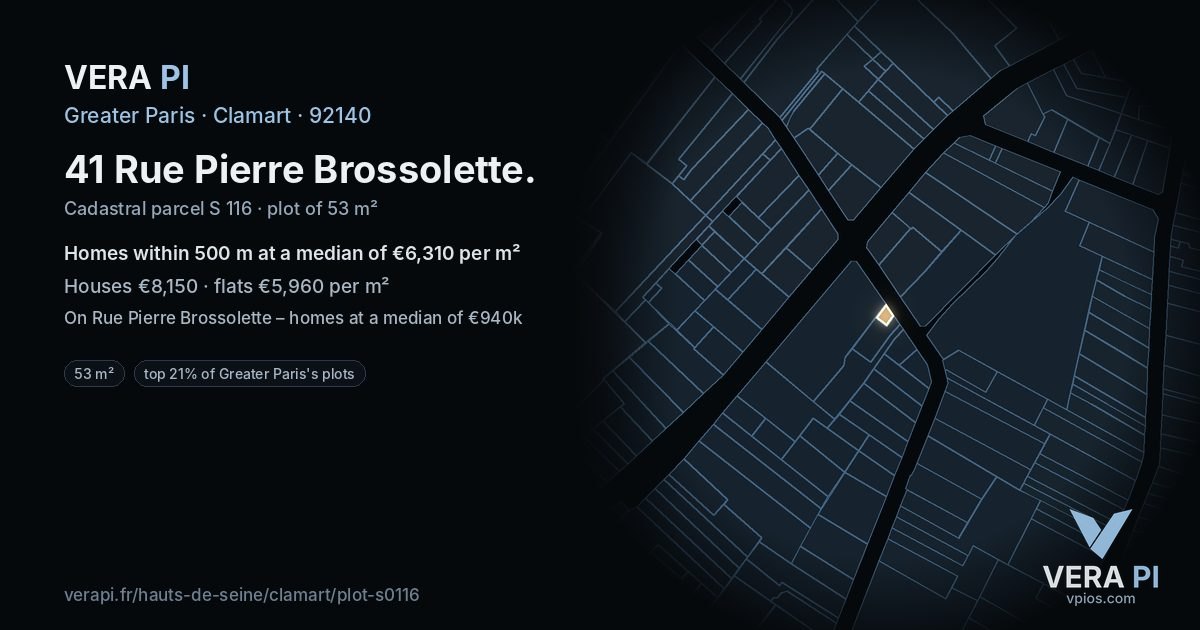 41 Rue Pierre Brossolette, Clamart at night – the plot lit, the parcels around coloured by the prices near them