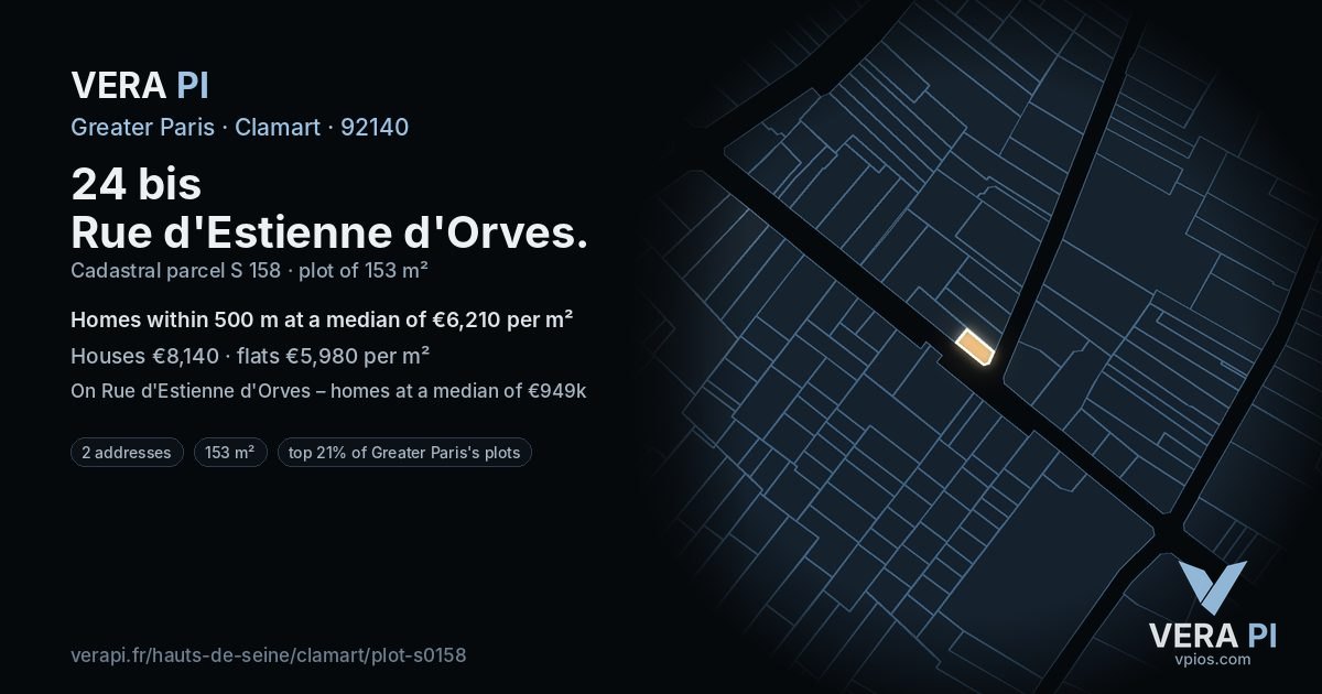 24 bis Rue d'Estienne d'Orves, Clamart at night – the plot lit, the parcels around coloured by the prices near them