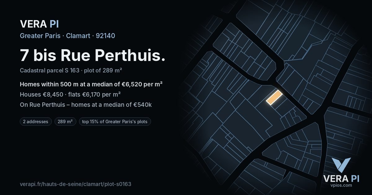 7 bis Rue Perthuis, Clamart at night – the plot lit, the parcels around coloured by the prices near them