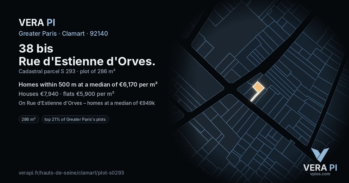 38 bis Rue d'Estienne d'Orves, Clamart at night – the plot lit, the parcels around coloured by the prices near them
