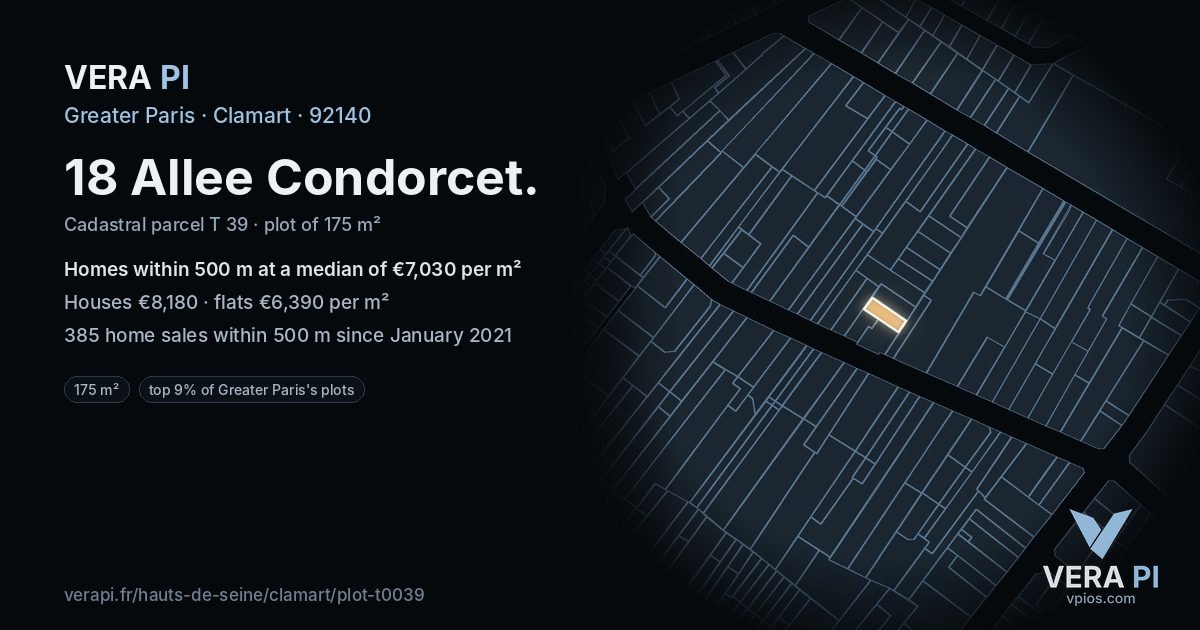 18 Allee Condorcet, Clamart at night – the plot lit, the parcels around coloured by the prices near them