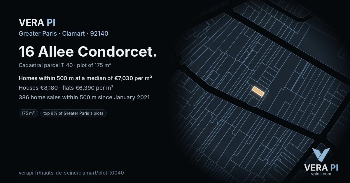 16 Allee Condorcet, Clamart at night – the plot lit, the parcels around coloured by the prices near them