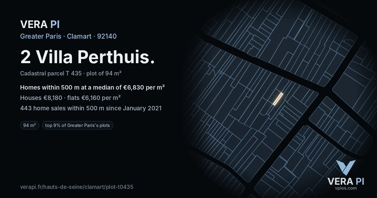 2 Villa Perthuis, Clamart at night – the plot lit, the parcels around coloured by the prices near them