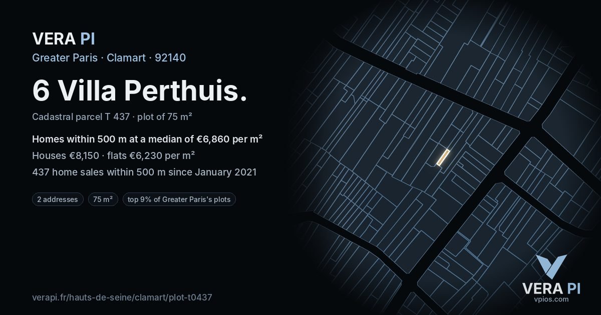 6 Villa Perthuis, Clamart at night – the plot lit, the parcels around coloured by the prices near them