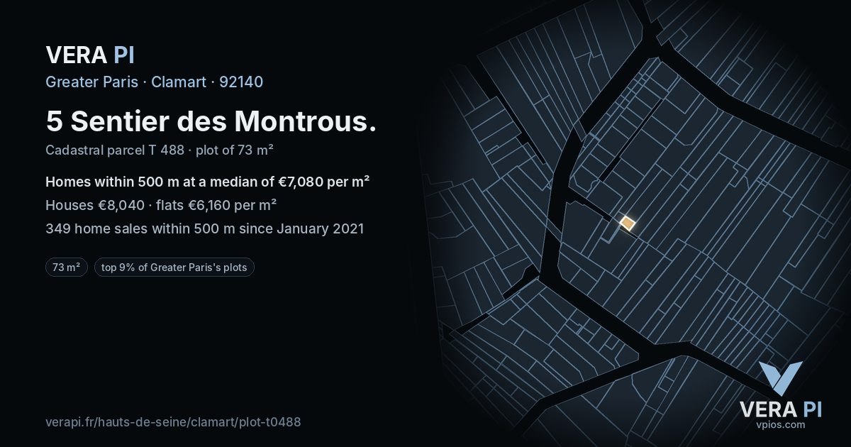 5 Sentier des Montrous, Clamart at night – the plot lit, the parcels around coloured by the prices near them