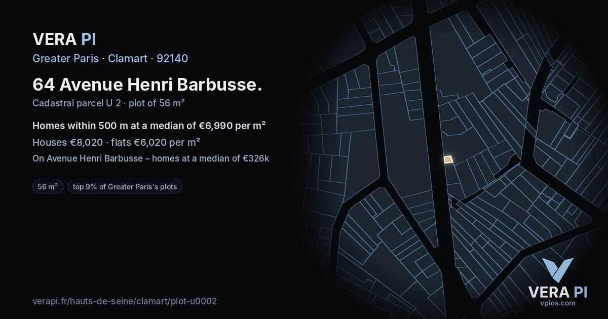 64 Avenue Henri Barbusse, Clamart at night – the plot lit, the parcels around coloured by the prices near them